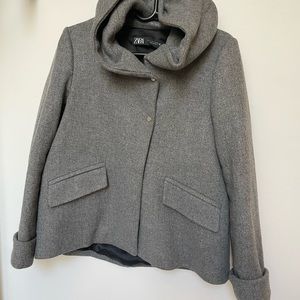 Zara Hooded Grey Cropped Peacoat